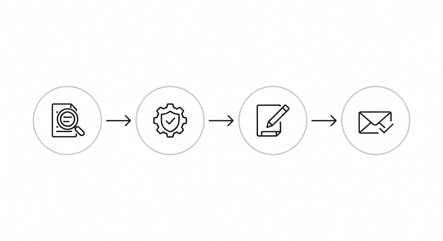 Line icons illustrating the Permaculture Farming Plot editorial process steps